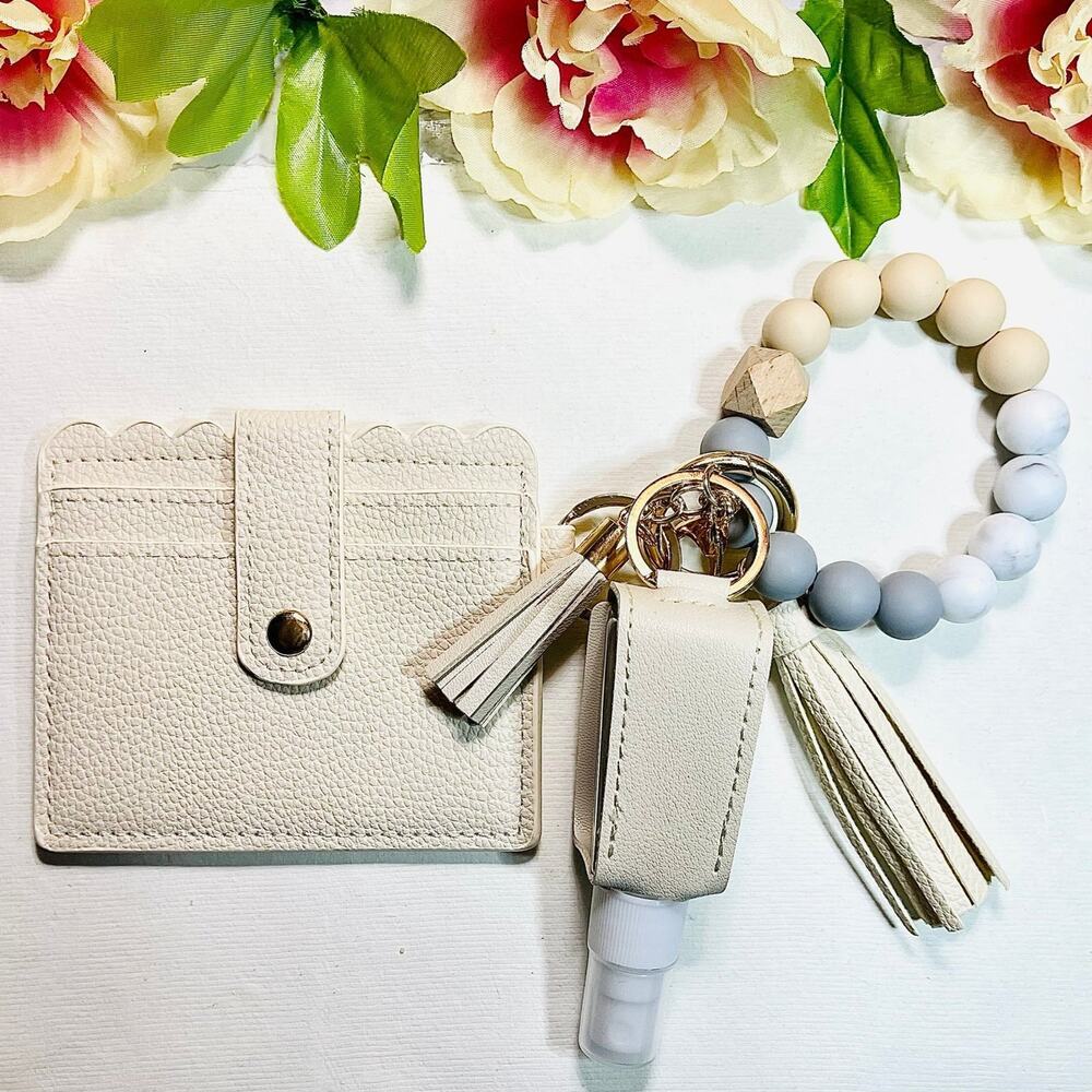 Bracelet Wristlet Card Wallet with Travel size sanitizer case Bundle in Cream - Picture 2 of 5